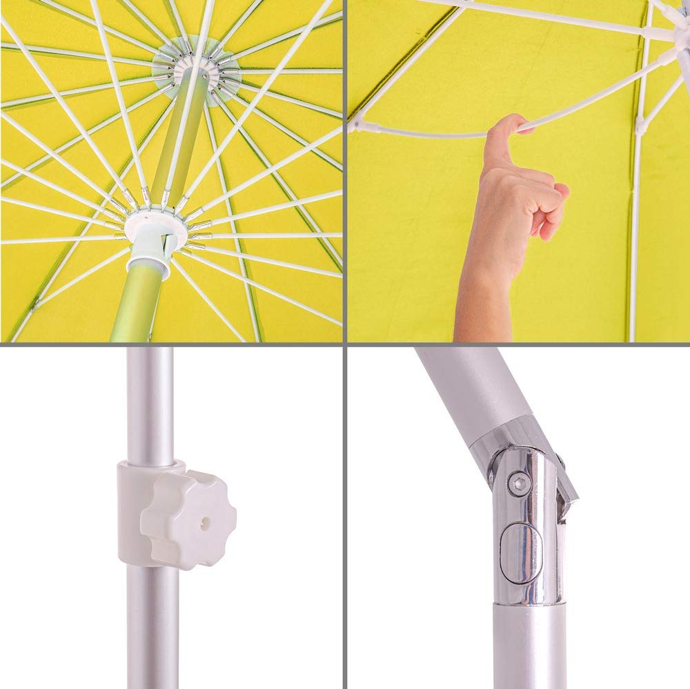 LOLAhome Parasol sombrilla Mostaza de Ø 250 cm, Aluminio | con Varillas Flexibles de Fibra de Carbono y mástil de Aluminio