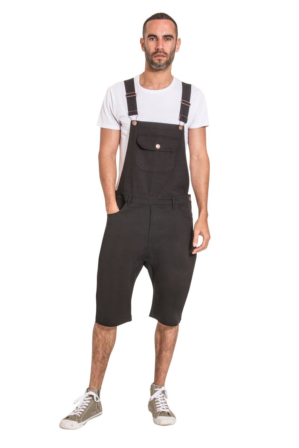 Uskees Mens Dungaree Shorts - Black Bib 