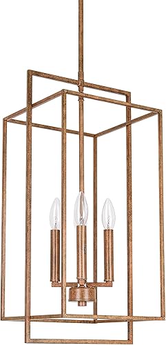 Miniatura 9 de Lámpara de araña dorada apagada con jaula geométrica de metal, colgante industrial de 4 luces para isla de cocina, sala de estar, comedor, oficina