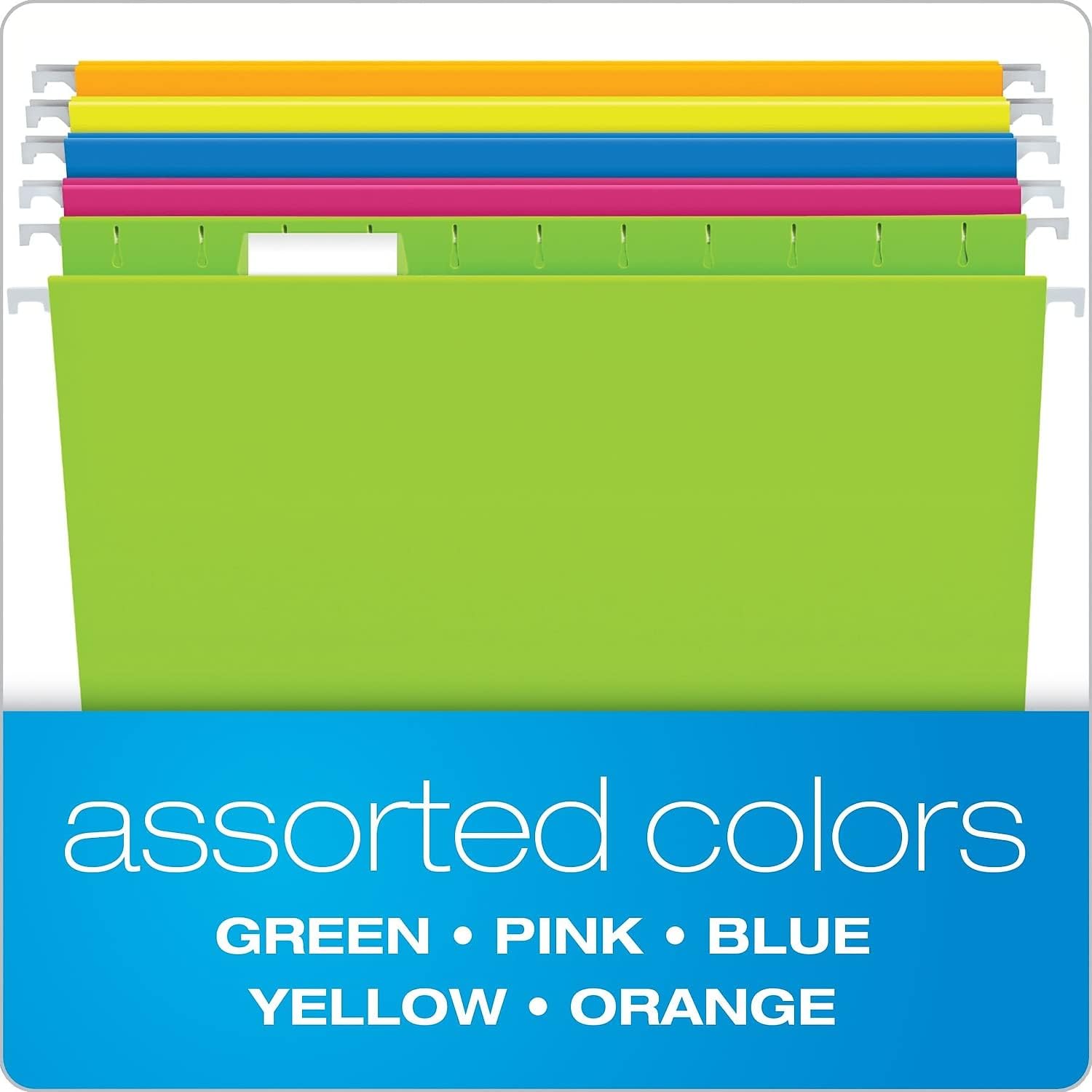 Pendaflex Hanging File Folders, 25-Pack, Letter Size, Bright Neon Assorted Colors, Document Organization for Home Office and School Supplies, Includes Clear Tabs with Labels, 1/5-Cut Adjustable