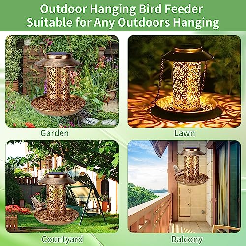 Ihoven Solar Bird Feeders For Outdoors Hanging, Squirrel Proof Waterproof Metal Cardinals Bird Feeder With Solar Power For Outside, Wild Bird Gift For Bird Lovers Yard Garden Decoration Lantern Light #TOP6