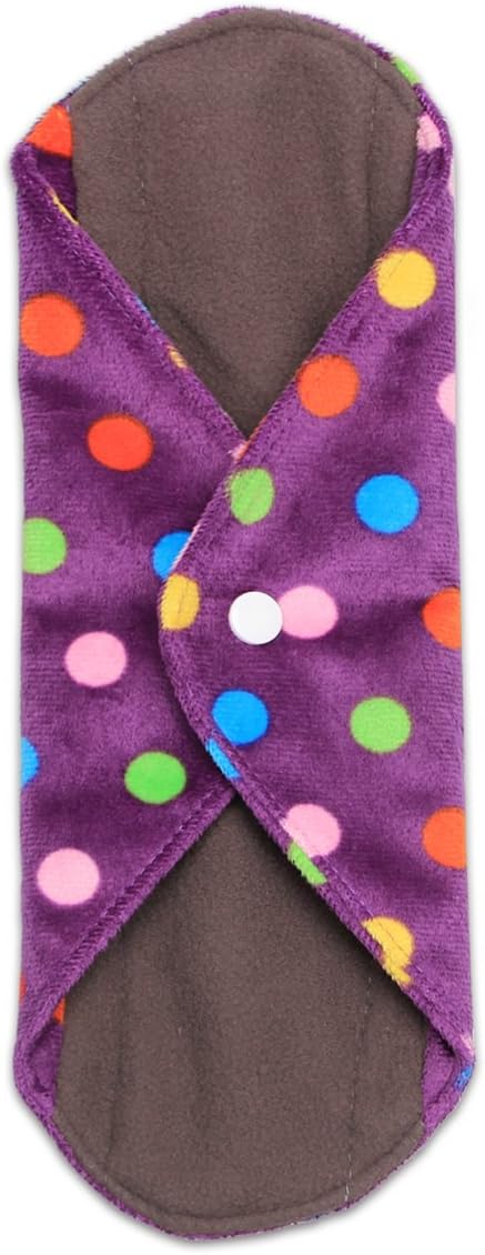 Teamoy 6Pcs 10 Inches Sanitary pad, Reusable Washable Cloth Menstrual Pads/Panty Liners with Wet Bag, Super-Absorbent, Soft and Comfortable, Perfect for General Flow(Medium, Purple Dots)