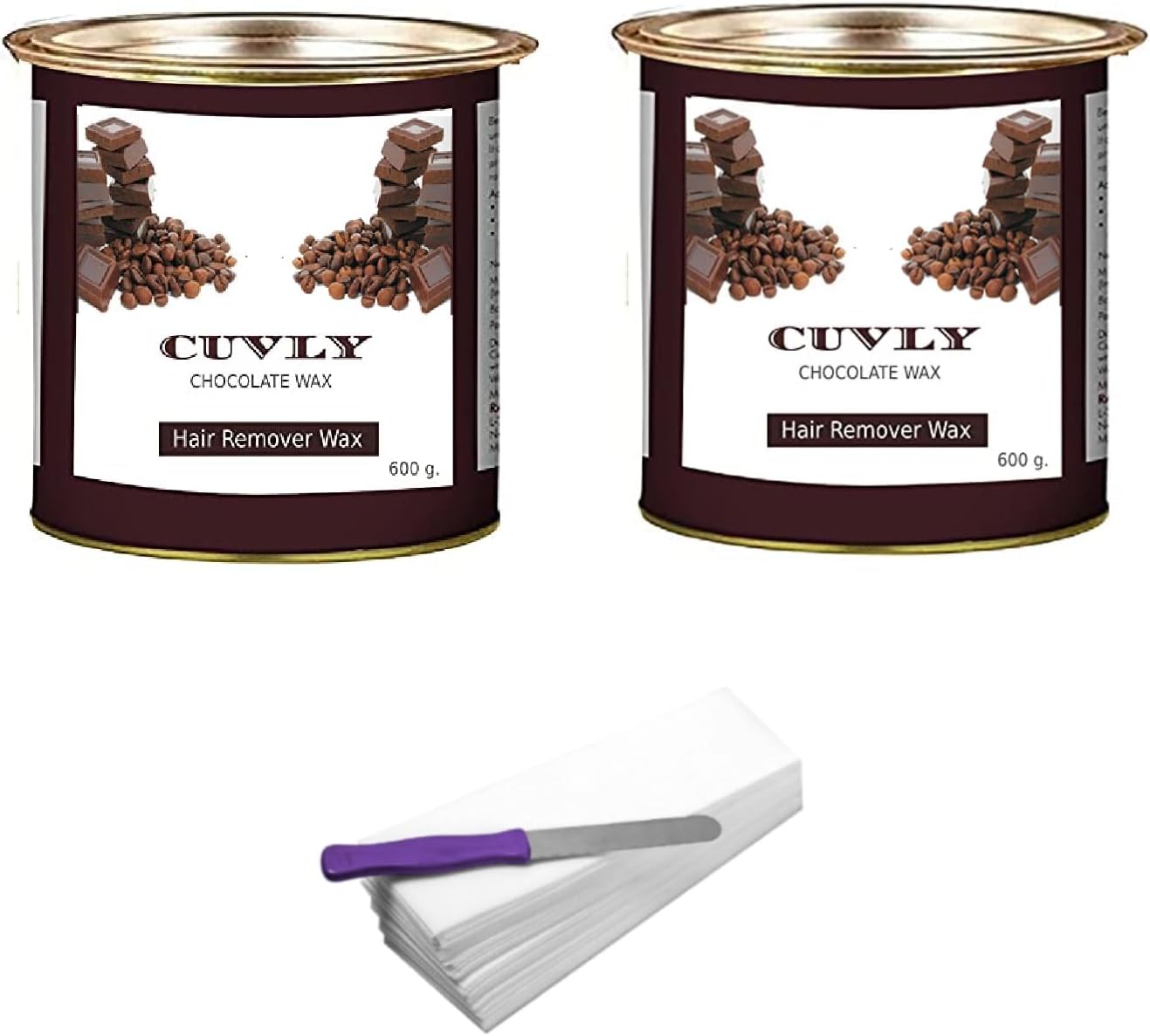 Wax Kit Waxing Kit Chocolate Wax(550 gm) Chocolate Wax(550 gm) Wax Strips 70 pc, Wax Spatula (Knife), Wax for Women (Pack of 4) (cholate wax pack of 2)
