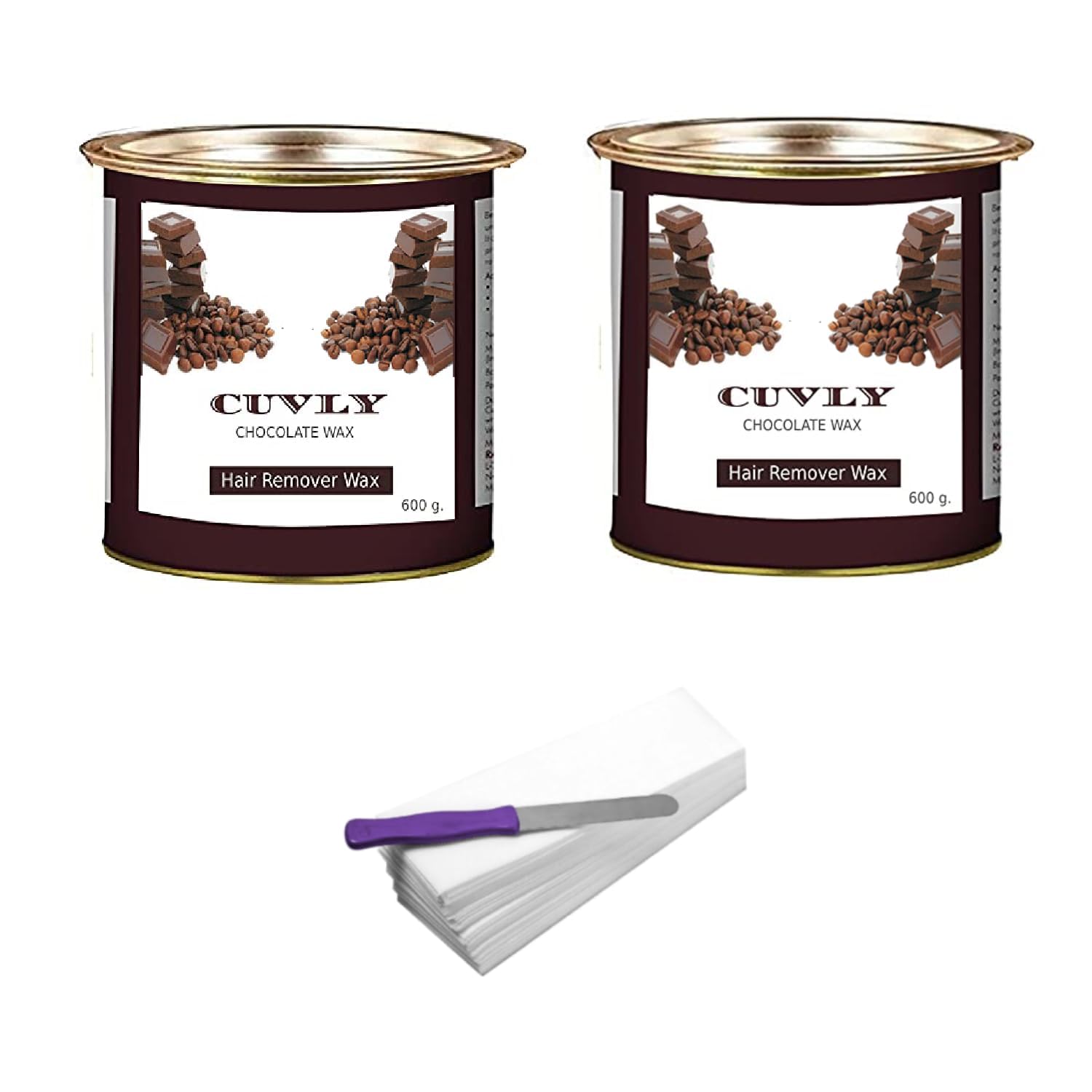 CUVLY Wax Kit Waxing Kit Chocolate Wax(550 gm) Chocolate Wax(550 gm) Wax Strips 70 pc, Wax Spatula (Knife), Wax for Women (Pack of 4) (cholate wax pack of 2)