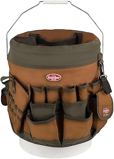 BucketBoss 10056 Bucket Boss 5 Gallon Bucket Canvas Tool Holder and Organizer with 56 Pockets for Bucket Organization in Brown and Green