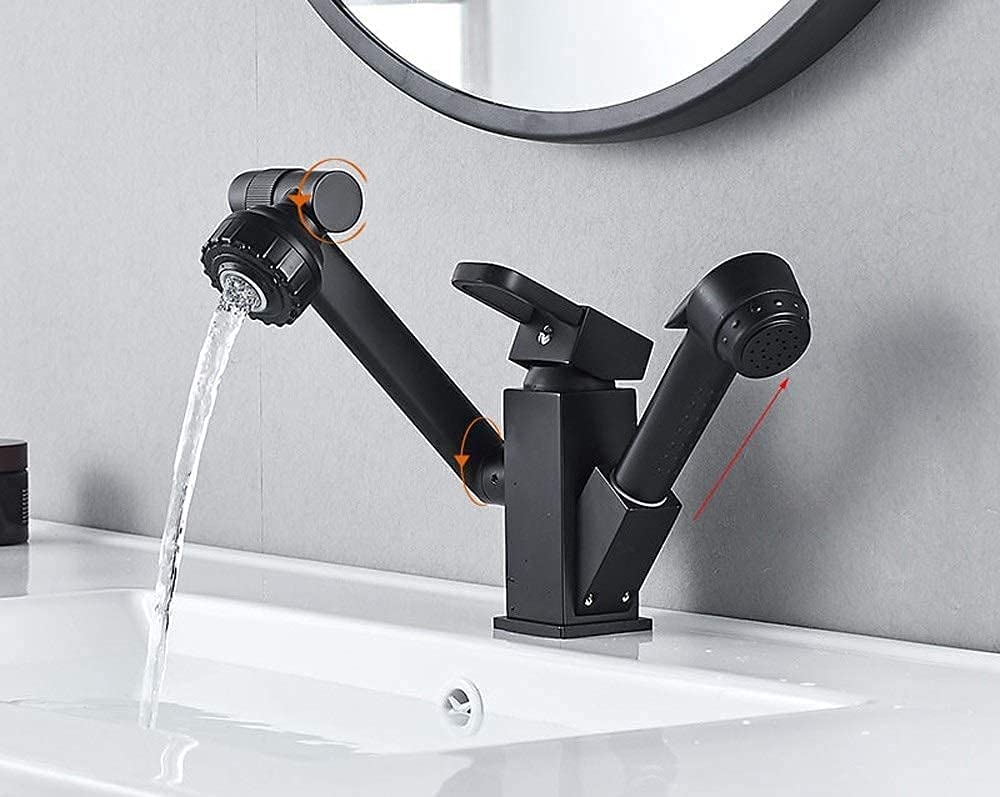 Grifo de calor frío baño extraíble y cocina de bronce negro giratorio tamaño S