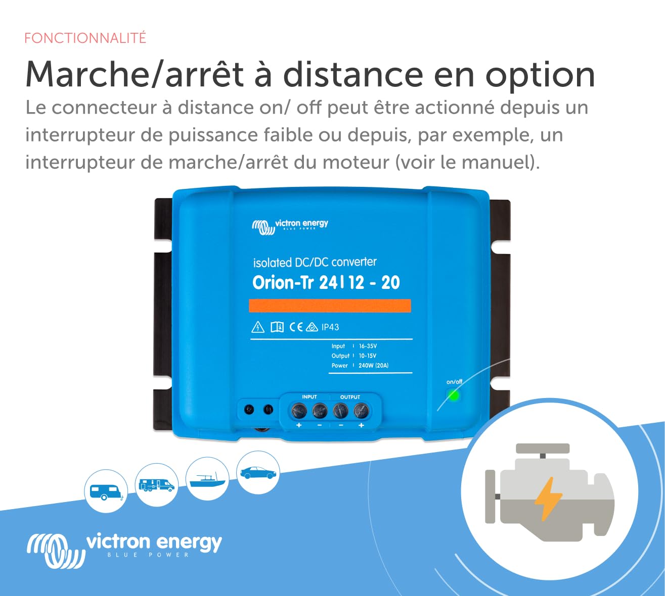 Victron Energy Orion-Tr Convertisseur IP43 24/12-Volt 20 amp 240-Watt DC/DC, Non isol, au dtail
