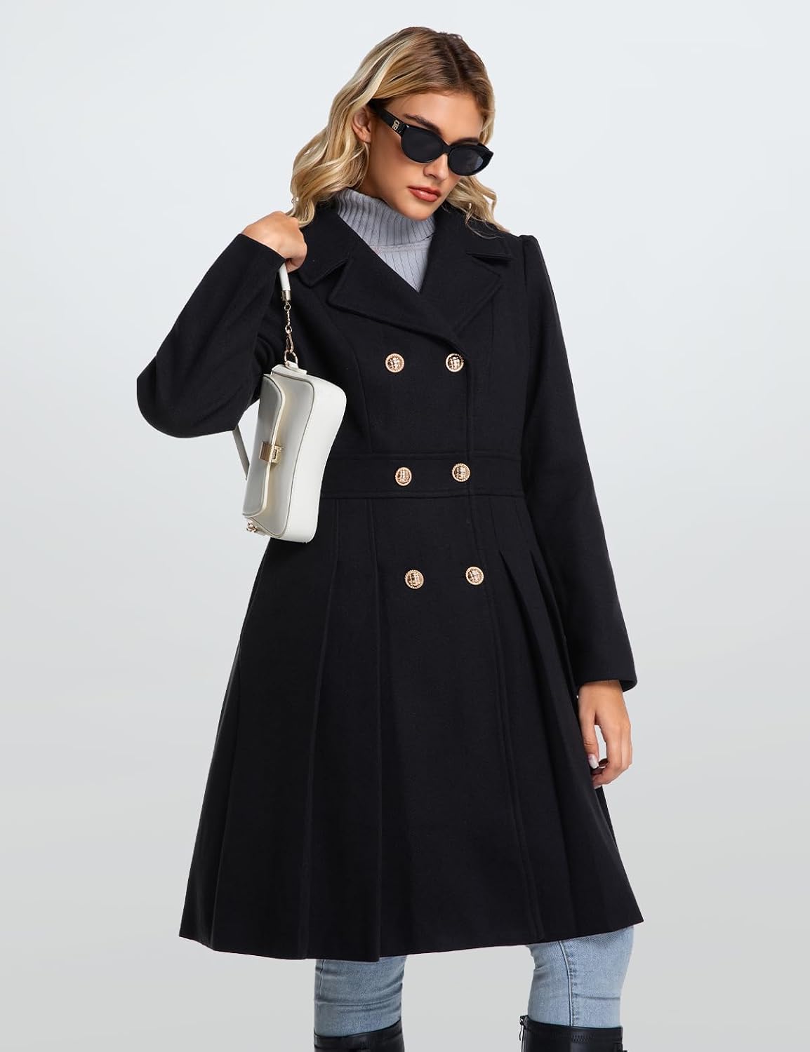 2026 Winter Coats for Women Double Breasted Lapel with Pockets A-line Coat - Image 8