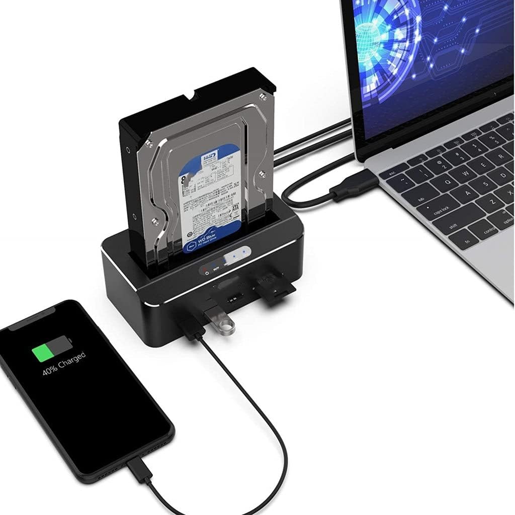 External 2.5"/3.5" 3.0 5Gbps SATA Hard Drive Docking Station HDD SSD Box 2 x 3.0 Hub TF/SD Card Reader Support UASP