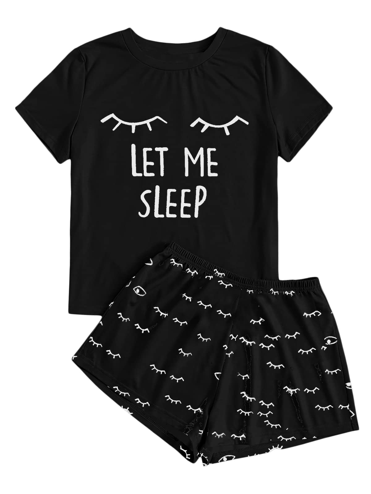Haloumoning Conjunto de pantalones cortos de verano para niña, cómodo de manga corta, dibujos animados, conjunto de pijama estampado de camiseta y pantalones cortos