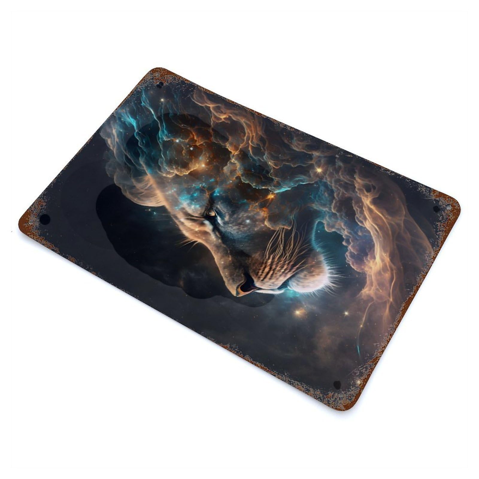 Rust Effect Galaxy King Cosmic Lion Vintage Rust Metal Sign 11.8"x7.9", Classic Wall Plaque for Shed, Workshop And Garage Wall Decor