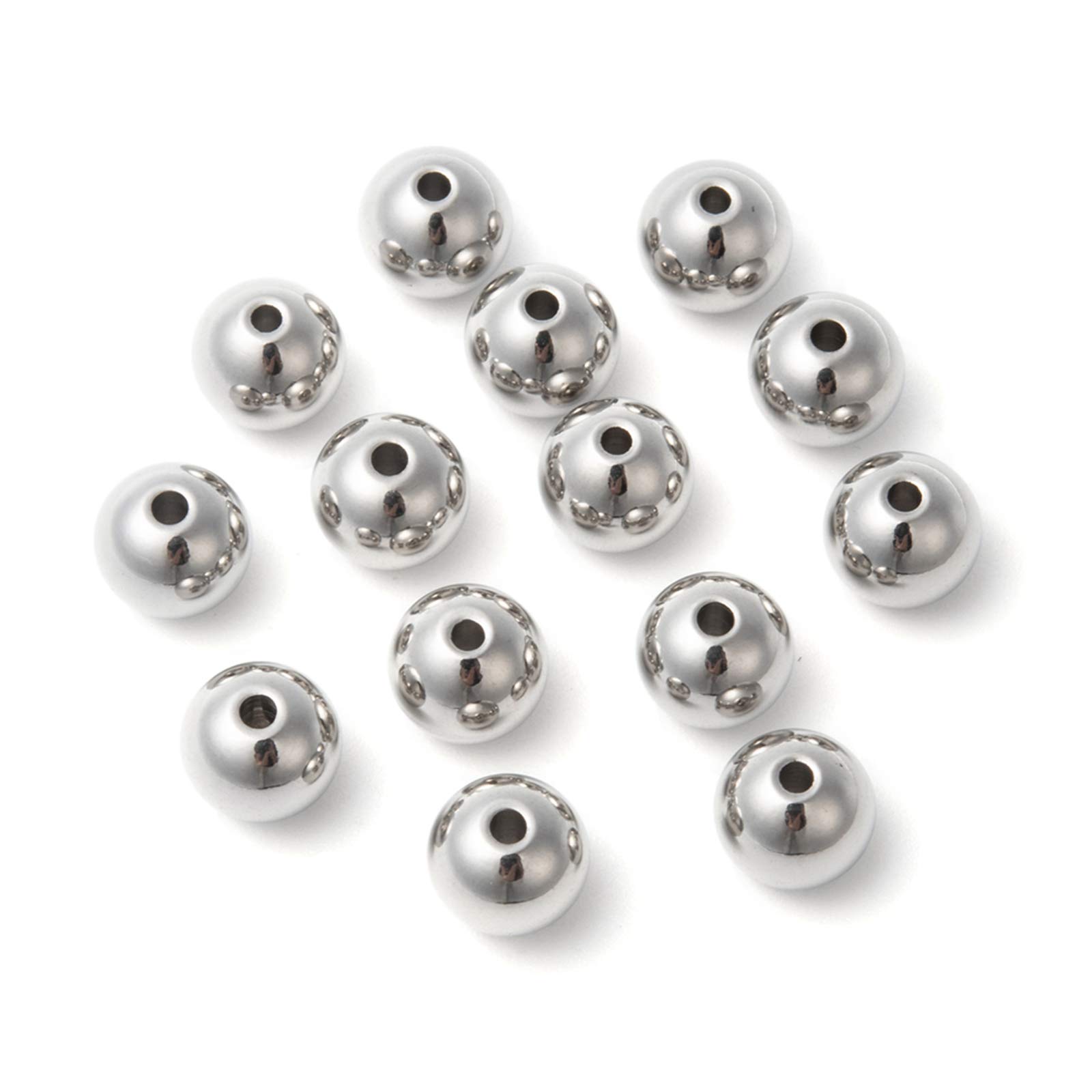 Cheriswelry 100pcs 8mm Solid Round Stainless Steel Spacers Loose Metal 304 Stainless Steel Seamless Bead Charms for Jewellery Keychain Making Hole:1.5mm
