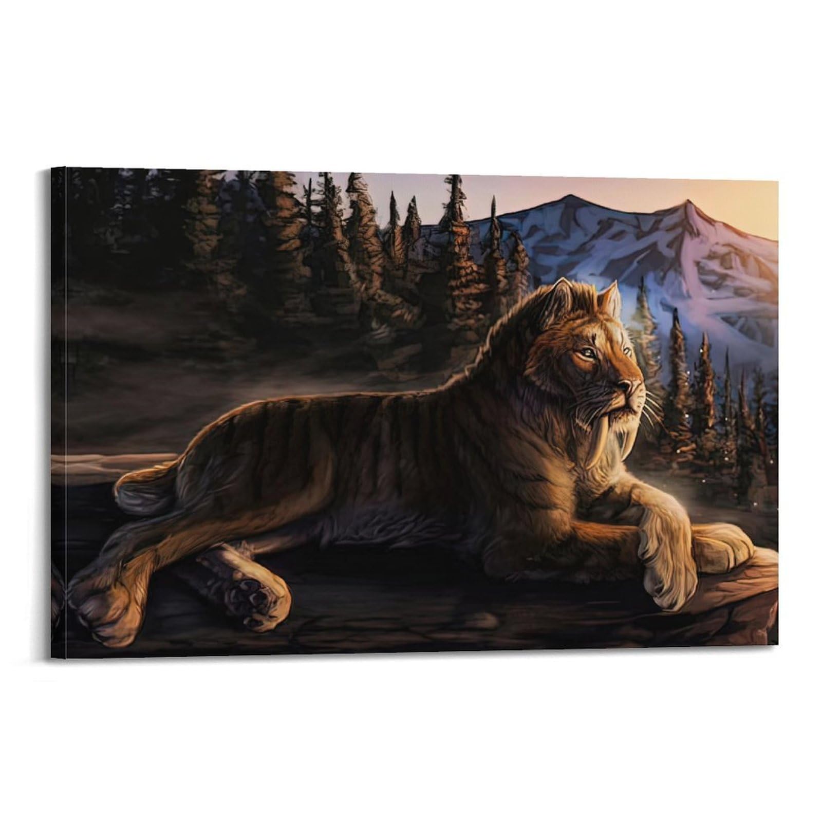 WZKTCL Animals Artwork Poster Resting Saber-toothed Tiger Poster Decorative Painting Canvas Wall Posters And Art Picture Print Modern Family Bedroom Decor Posters 08x12inch(20x30cm)