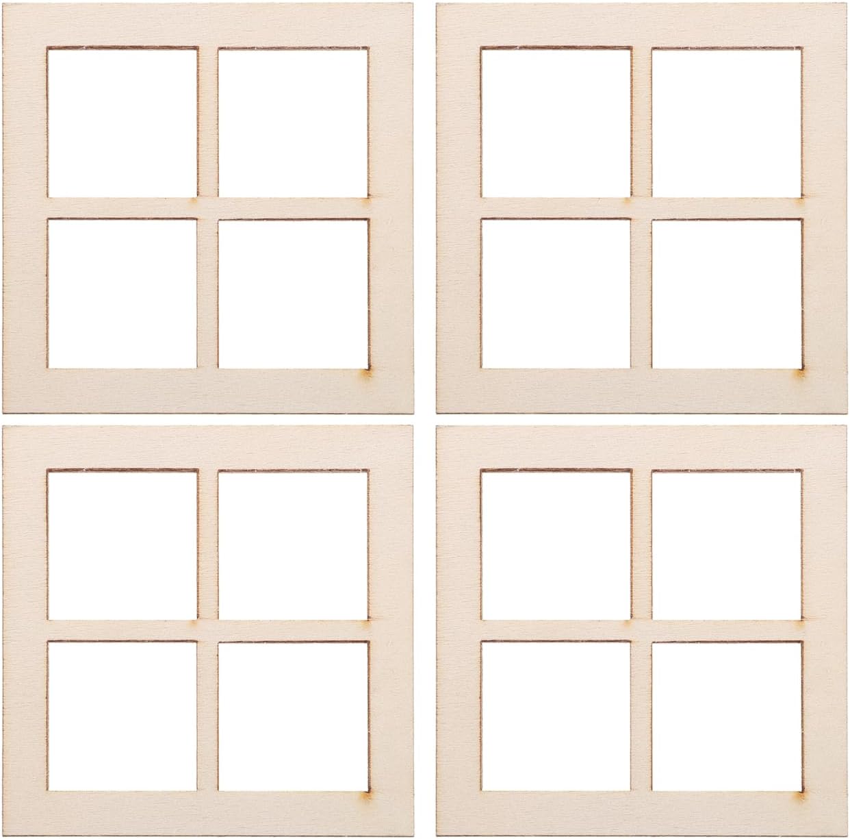 BESTonZON 16 Pieces Miniature Dollhouse Window Frames 1 12 Scale Tiny 4-Pane Wooden Window Grids for Doll House Furniture Accessories DIY Decoration