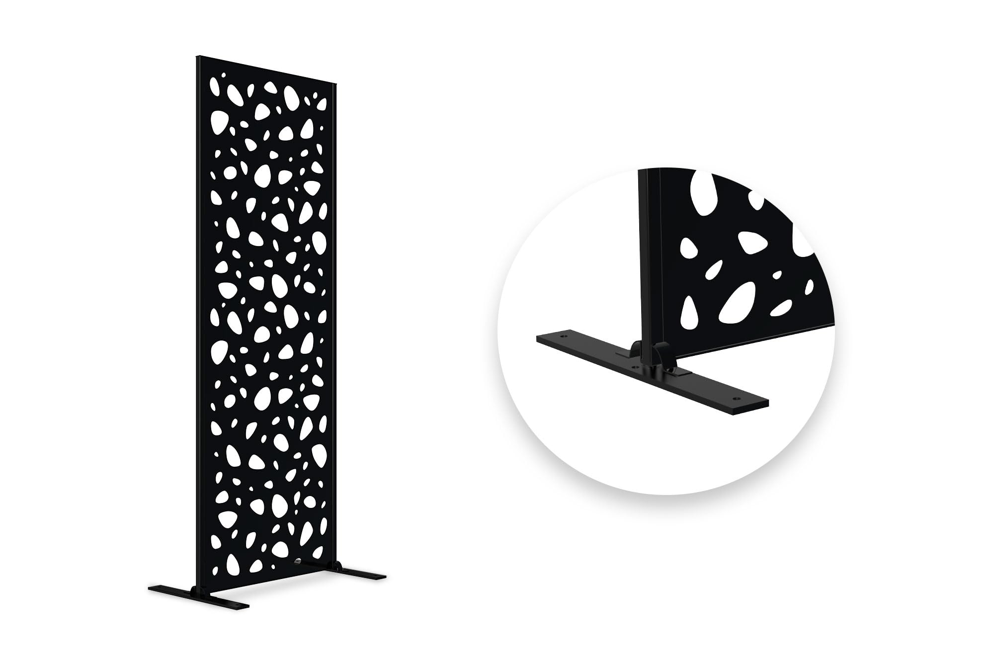 Casanoov Panneau Décoratif SUNNY 1,6x0,60m Acier Noir – Motif Galets Panneau Élégant et Moderne – Écran Intimité Extérieur Occultant Durable Installation Facile Clôture Jardin Terrasse 160x60cm