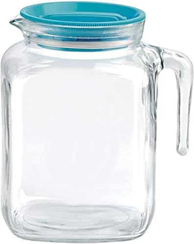 Bormioli Rocco Jarra de vidrio con sello hermético con tapa y boquilla verde azulado, 67.75 onzas, ideal para jugo casero y té frío o para botellas