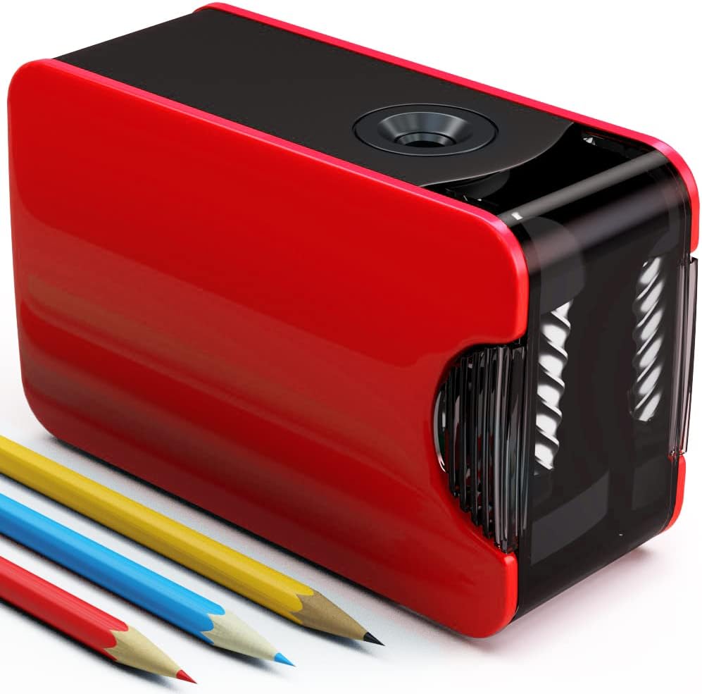 JOINPRO Pencil Sharpeners, Professional Electric Pencil Sharpener Battery Operated, Heavy-Duty Helical Blade; Auto Quick Sharpening for 6-8mm No.2/Colored Pencils, Kids, Classroom, Office (Red)
