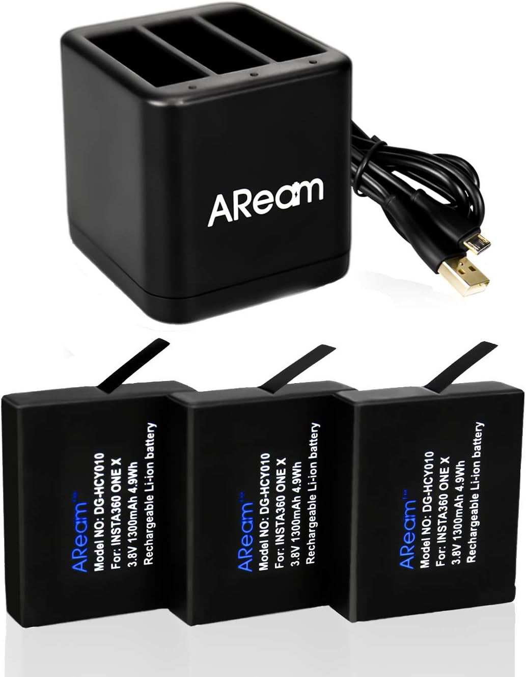 3-Pack Insta360 One X Camera 1300mAh Replacement Batteries and 3-Channel USB Charger for Insta360 One X Built-in TF Memory Card Reader