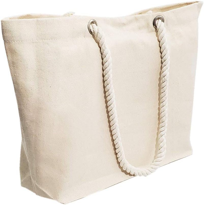 6 Pack Rope Handle Tote Bags Large Tote Bag with Rope Handles Sturdy Canvas Reusable Grocery Shopping Bags Tote Bag Beach Bag Large (20"W x 15"H x 5"D)