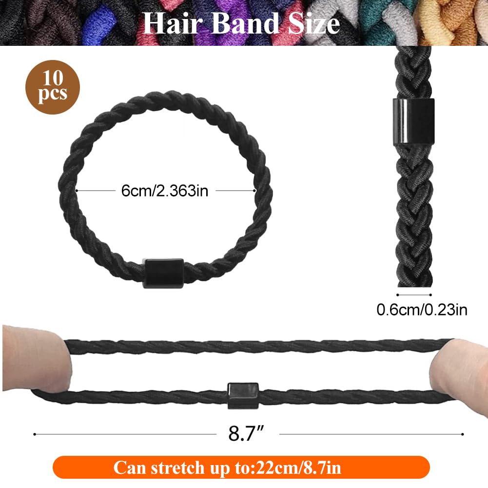 Hair Ties for Men 10 Pcs Braided Elastic Mens Hair Bands No Damage Crease Breakage Hair Ties for Guys with Long Hair for Buns Curly Thick Dense Hair (Colorful) - Image 4