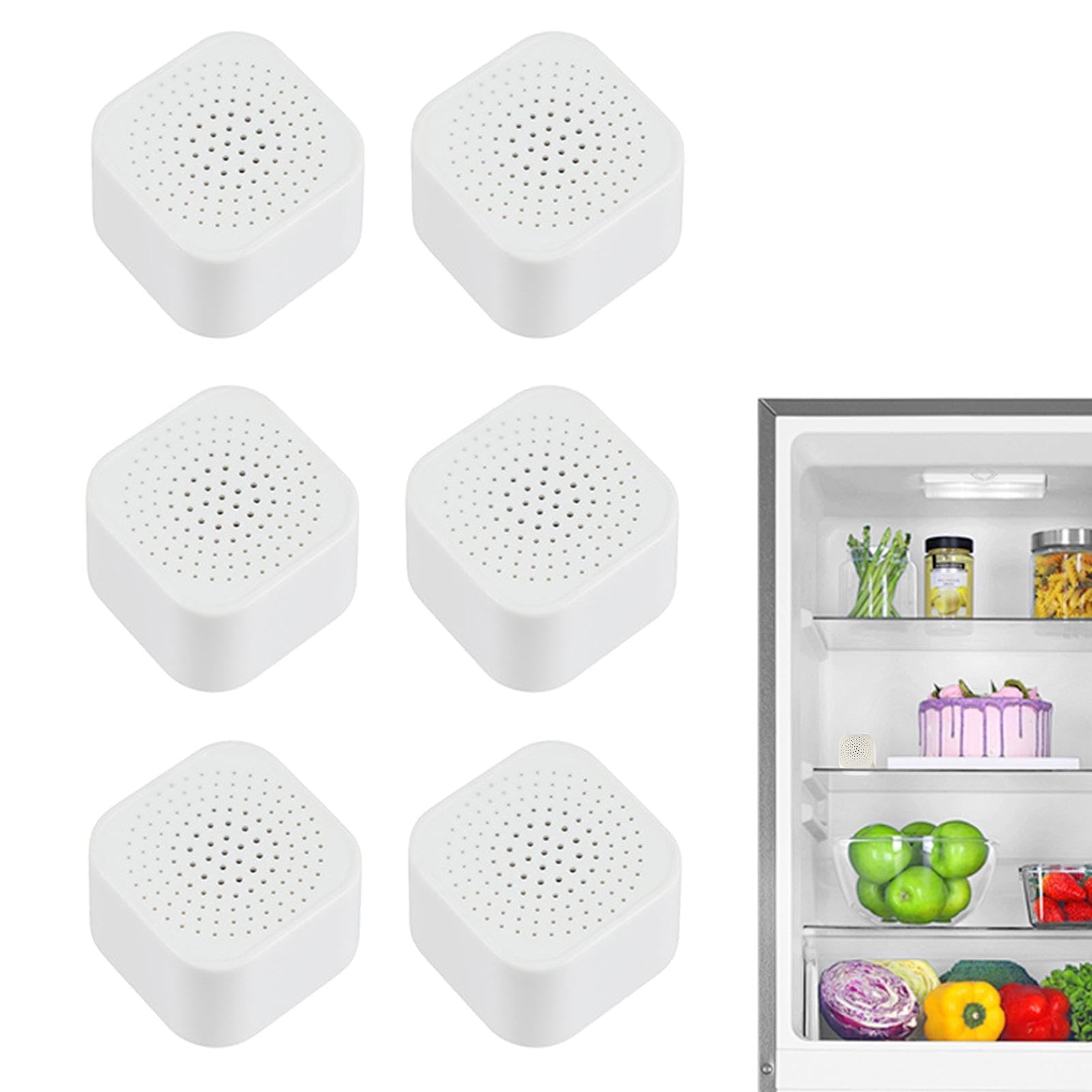 KASTWAVE Refrigerator Deodorizer, 6 Pack Fridge Deodorizer with Activated Charcoal, Stickable Odor Absorber and Replaceable Carbon Box for Kitchens, Closets, Wardrobes, and Refrigerators