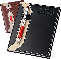 Agenda Diaria Executiva 2026 Capa Dura em Couro Sintético Planner Diario Caderno Anotações Anual Escolar Trabalho A5 (Preto)