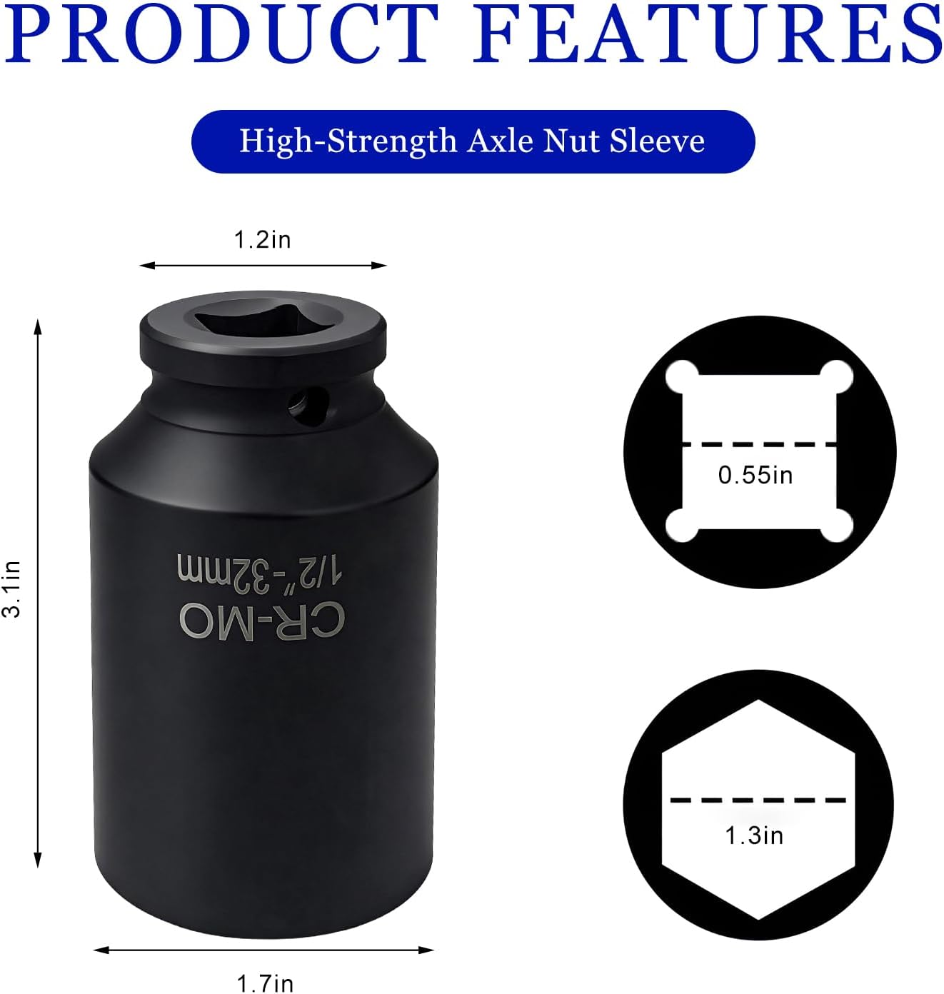 Anti-Rust Axle Nut Socket for Car, 32mm 1/2 Drive 6 Point Impact Sockets for Easy Removal of Axle Nut, Professional Deep Impact Wheel Lock Removal Tool for Cars Trucks SUVs