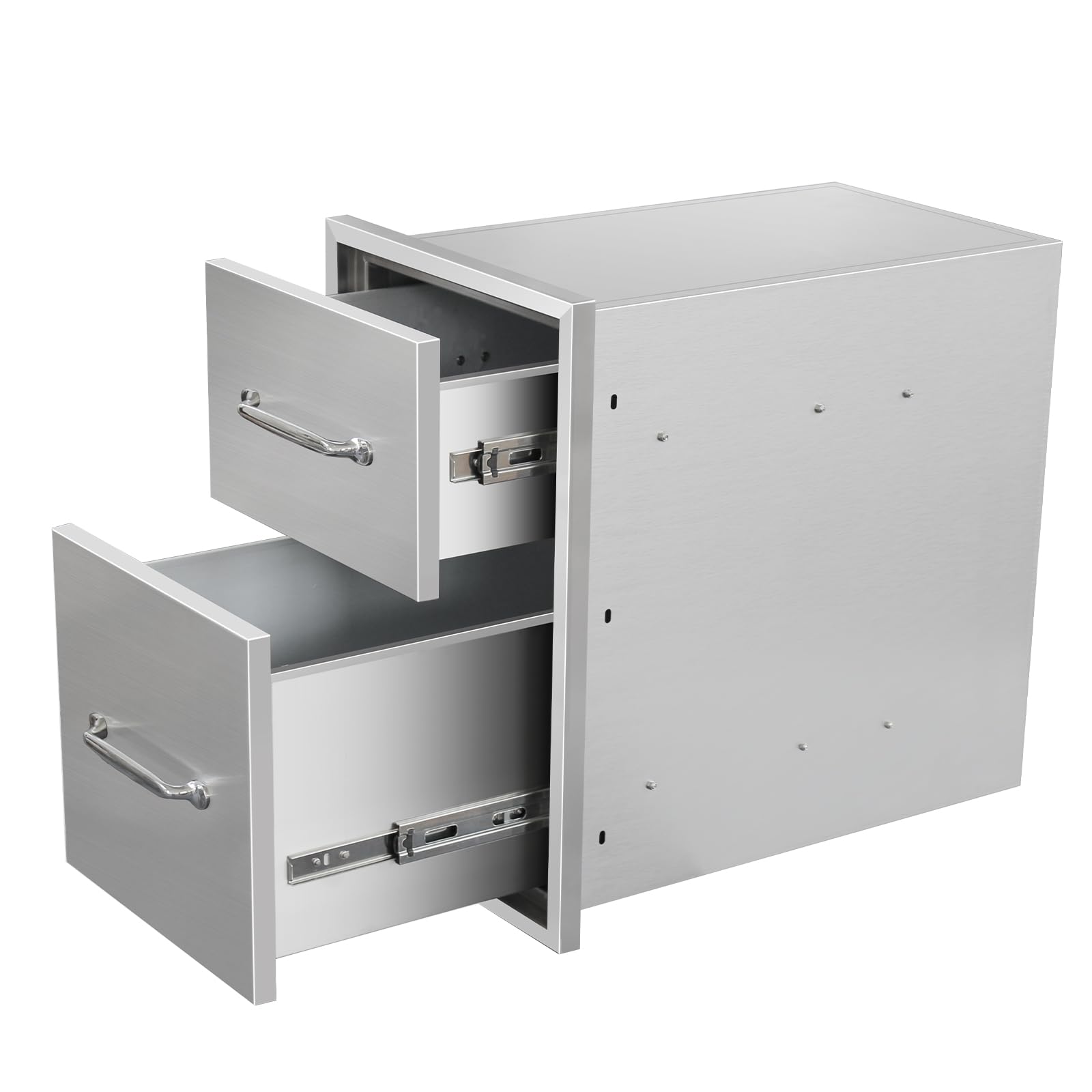 Outdoor Kitchen Drawers 14" W x 21" H x 21" D Flush Mount Double BBQ Drawers with Chrome Handle Stainless Steel Drawer for Outdoor Kitchen Island, Patio Grill Station