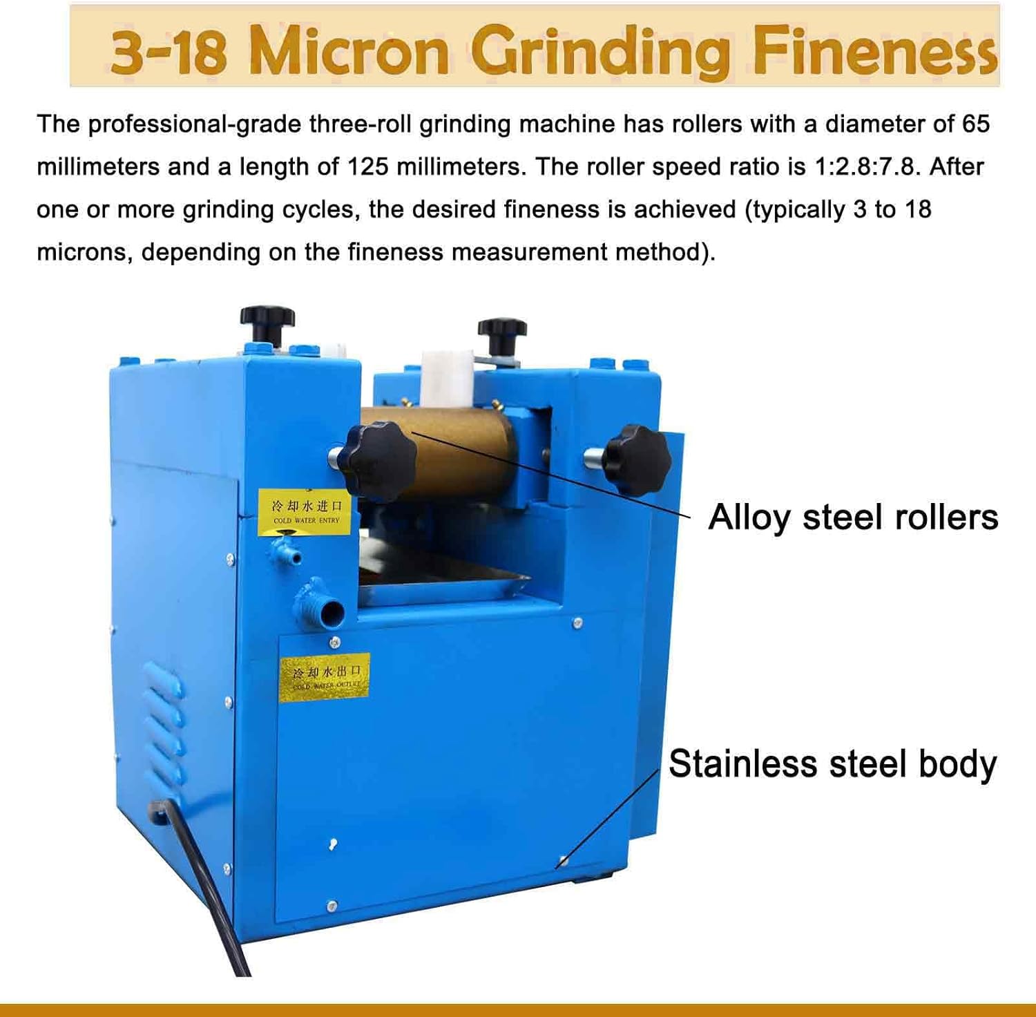 110V 3-18μm Three Alloy Steel Roll Grinding Mill Grinder, 750W Laboratory Pigment Grinder for Grinding Paint, Ink, Food, Cosmetics, and Other Paste Materials