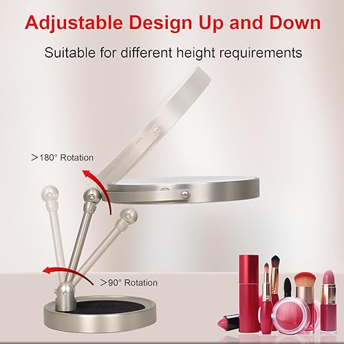 Miniatura 3 de Espejo de maquillaje iluminado con aumento, 1X10X espejo de tocador de doble cara con luces, 3 colores de espejos plegables recargables, espejo