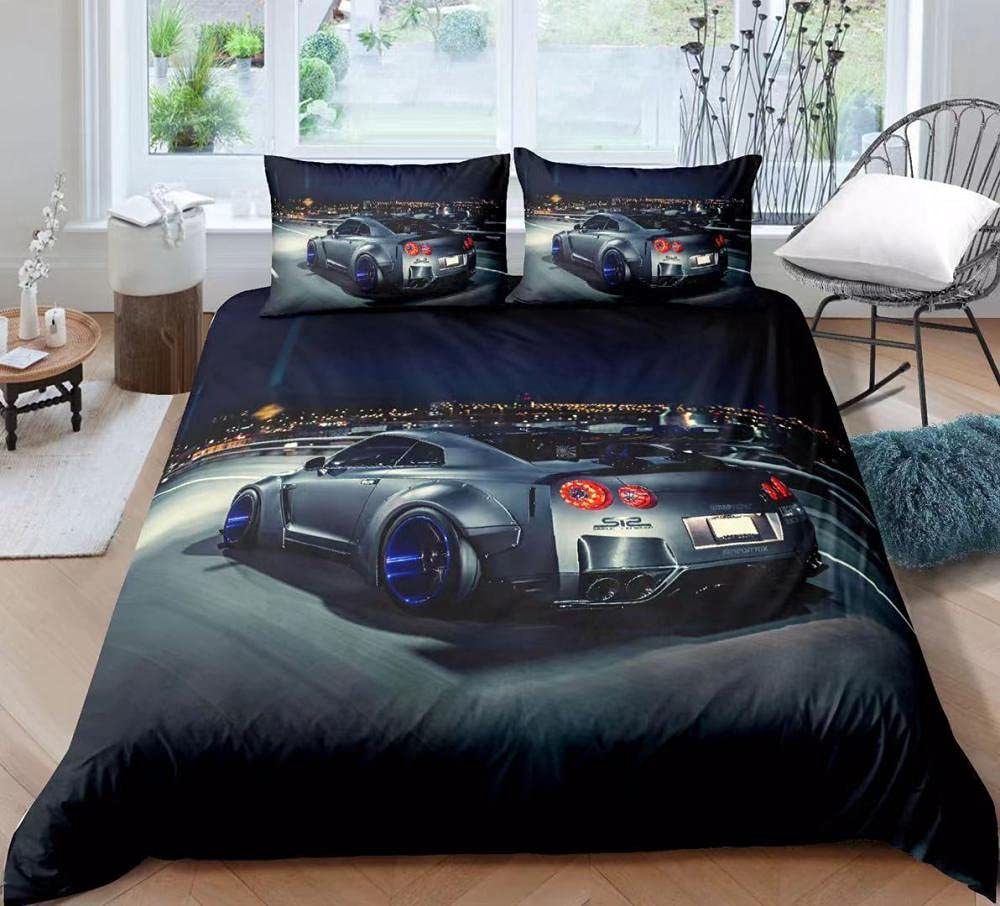 Fundas Nordica Cama 105-200x200 cm 3 Piezas Juego de Ropa de Cama de Matrimonio Microfibra con 2 Funda De Almohada 50x75 cm y Cierre De Cremallera Coche Deportivo