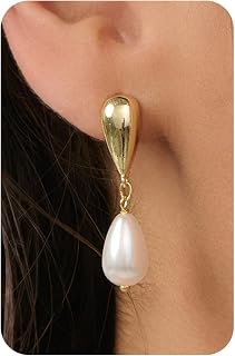 PRTGL Pearl Earrings for Women - 14K Gold Plated Pearl Drop Dangle Earrings with Cubic Zirconia, Pearl Earrings for Weddin... Price In India