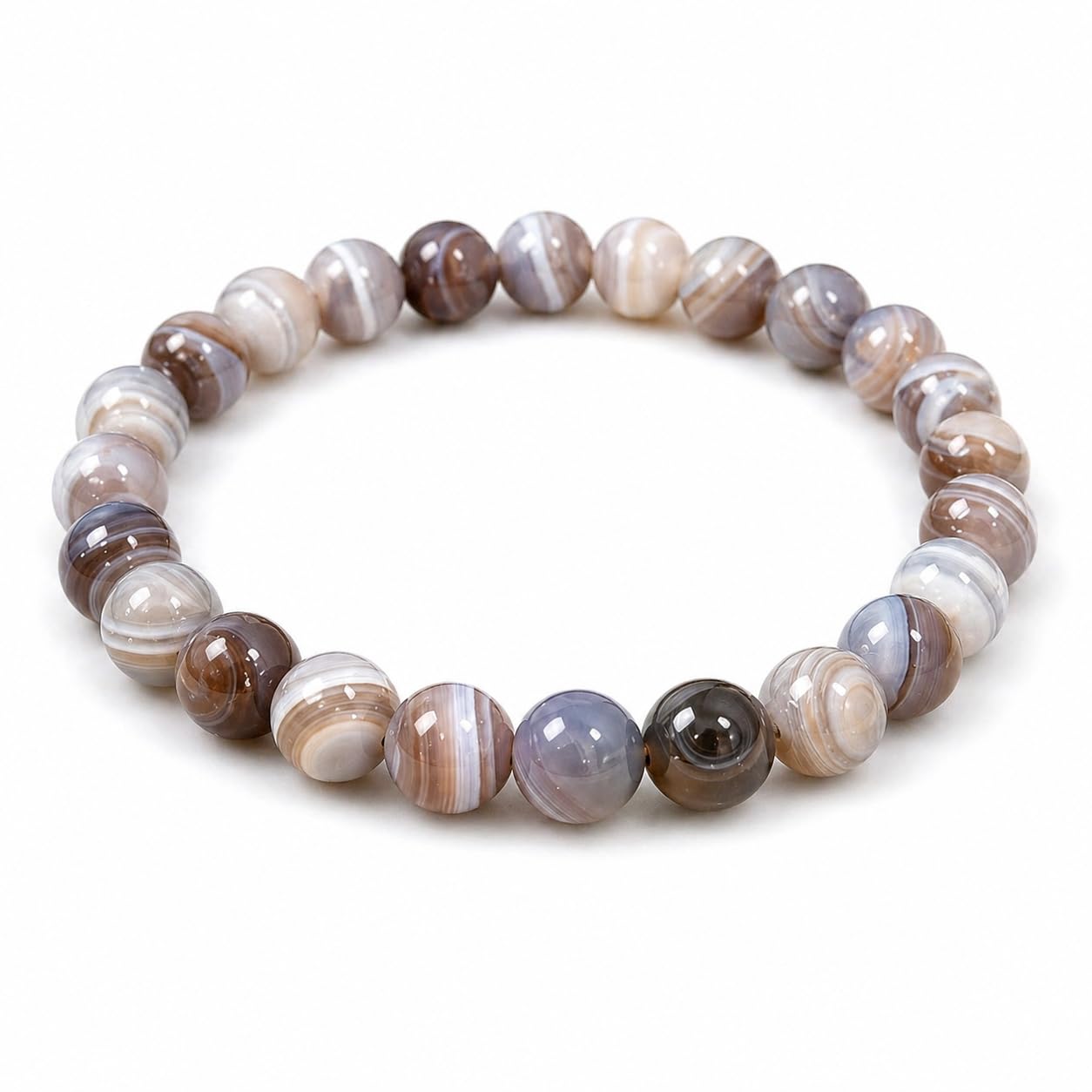 Botswana Agate Beaded Stretch Bracelet, 8mm Round Beads-image-15