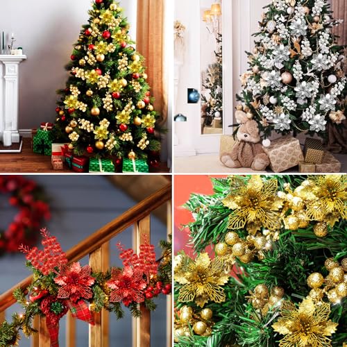 BBita 50Pack Christmas Glitter Berries Stems, 8.3Inch Artificial Christmas Picks for Christmas Tree Ornaments Decorations, DIY Xmas Wreath,Holiday and Home Decor, Gold - image 5