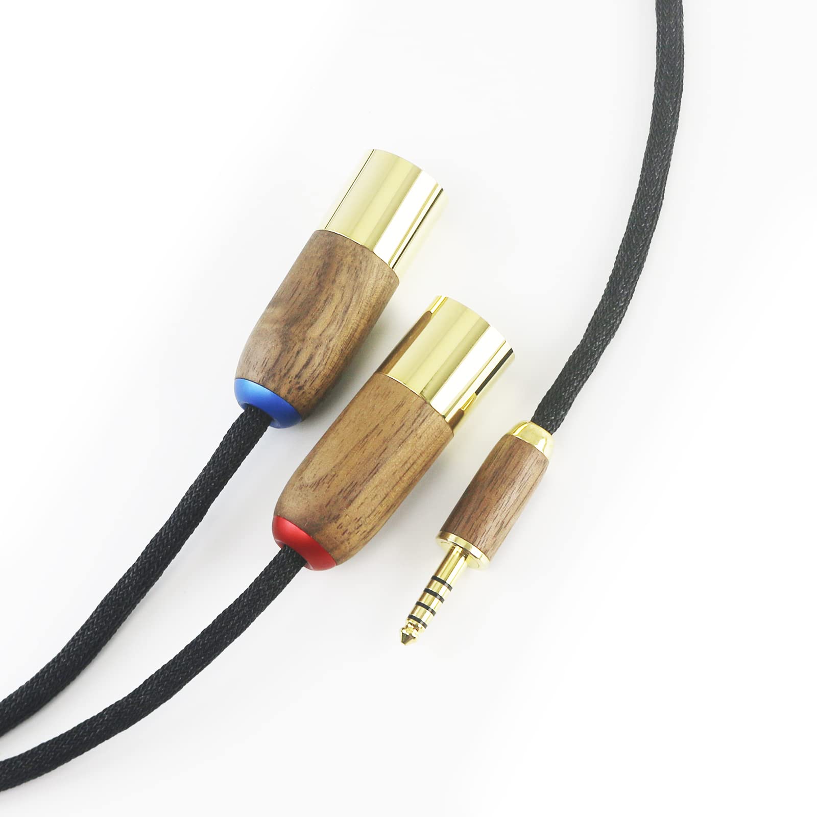 NewFantasia Cavo adattatore audio bilanciato da 4,4 mm maschio a 2 XLR maschio, 6 N OCC placcato in rame, con guscio in legno di noce da 4,4 mm a 2 XLR, cavo bilanciato da 30 cm