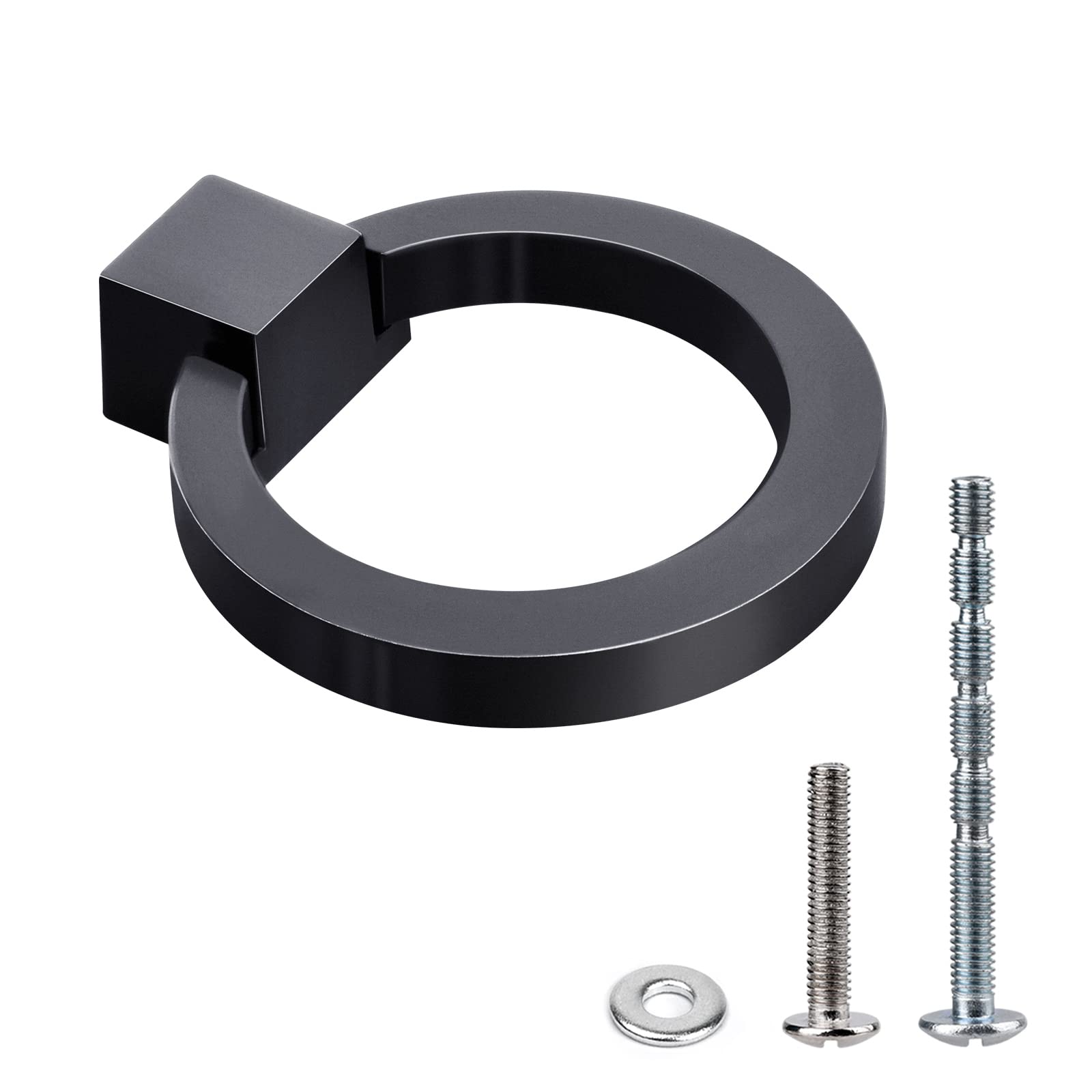 WEAVERBIRD Cabinet Knobs Kitchen Zinc Alloy Hardware Drawer Matte Black Pulls Rings 1.57" Diameter, Pack of 2