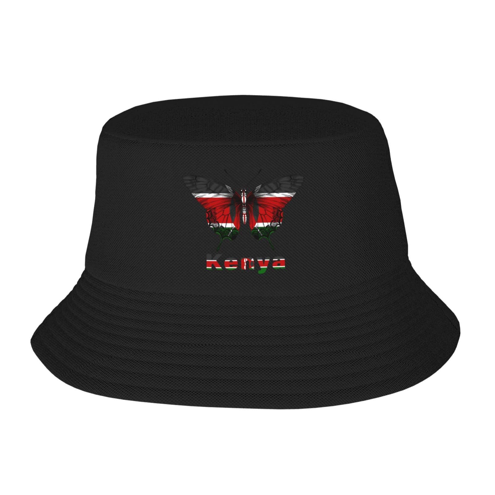 HLBSDM Butterfly Funny Kenyan Kenya Flag Bucket Hat Black Fisherman Fishing Fisher Cap Vintage Packable Funny Travel Summer Beach Sun Hat for Men Women