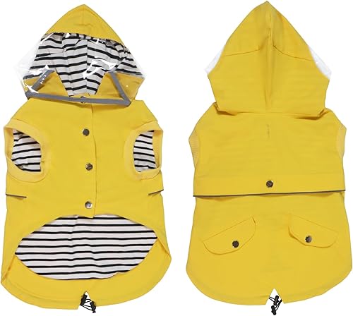 Impermeable para perro, chaqueta impermeable para perro con capucha transparente, poncho ligero reflectante para perros con bolsillo para aperitivos