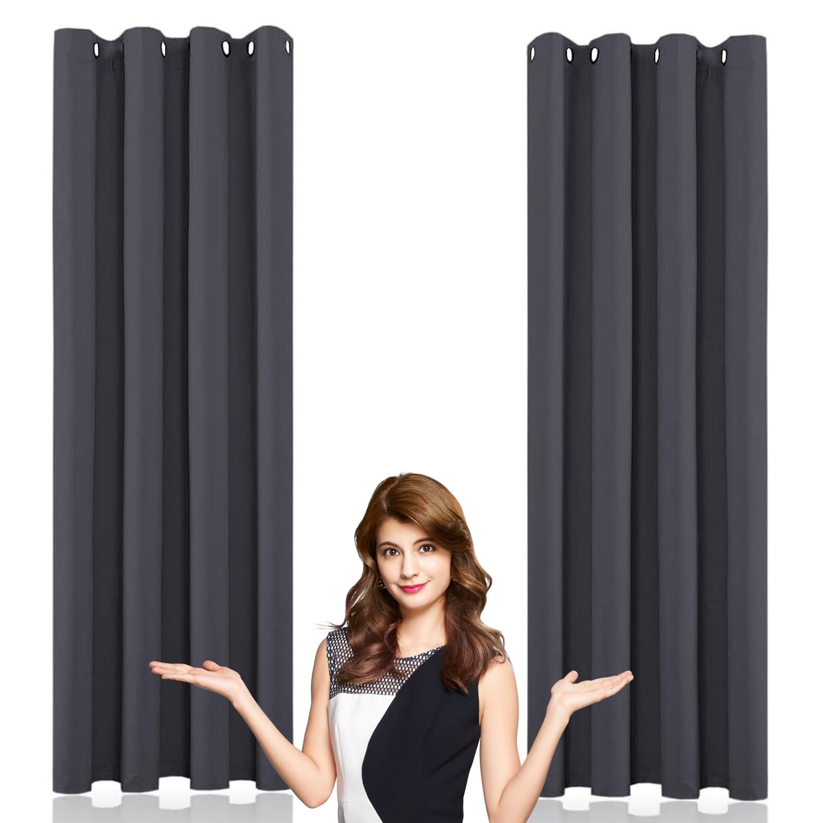 WUXXIANG Blackout Curtains Bedroom 50 x 120 cm Super Soft Thermal Insulated, Eyelet Thermal Noise Reducing Dim Out Curtains, with Blackout Lining, for Living Room/Kitchen, Dark Grey