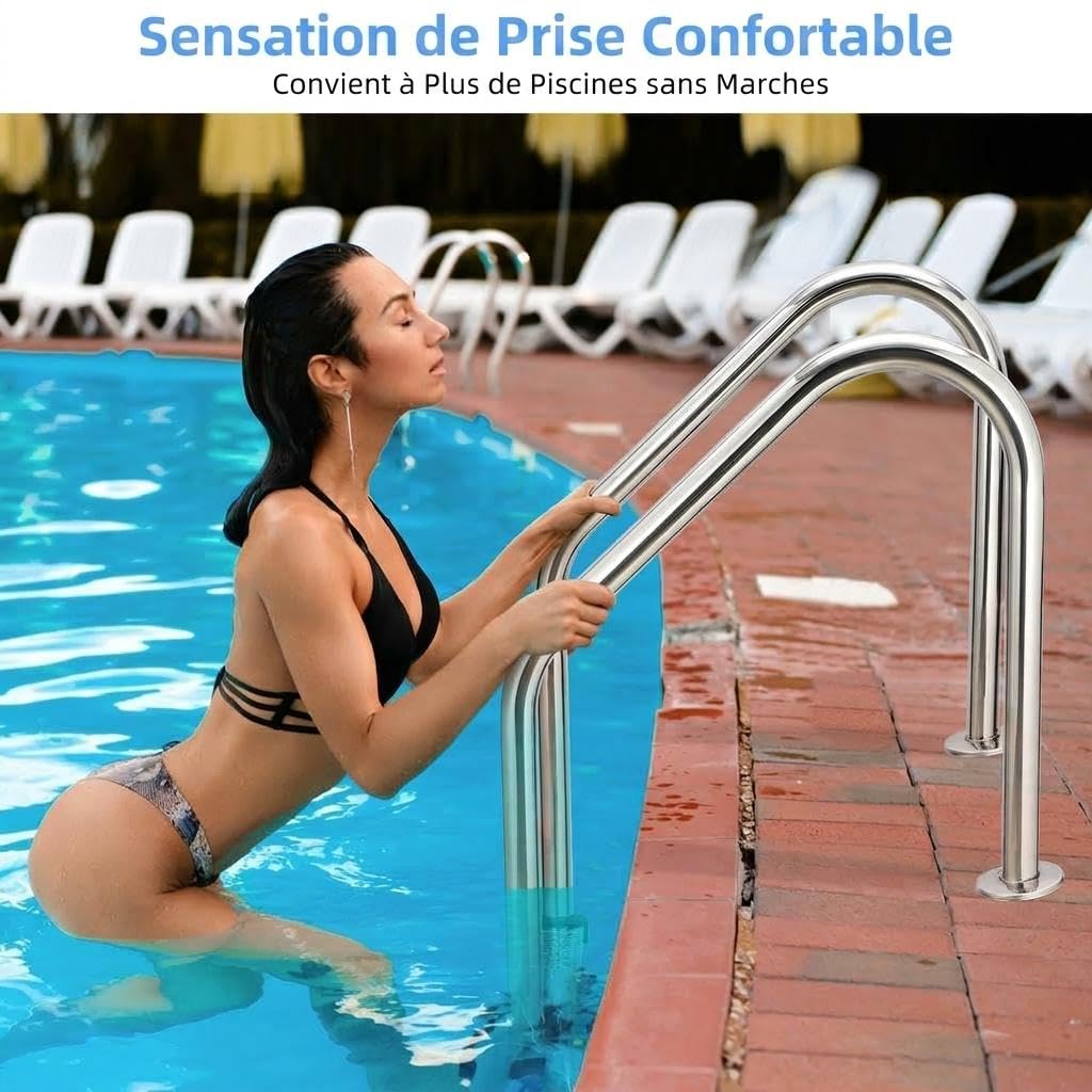 Échelle de Piscine en Acier Inoxydable 304, Mains 5 Marches, Montage Facile