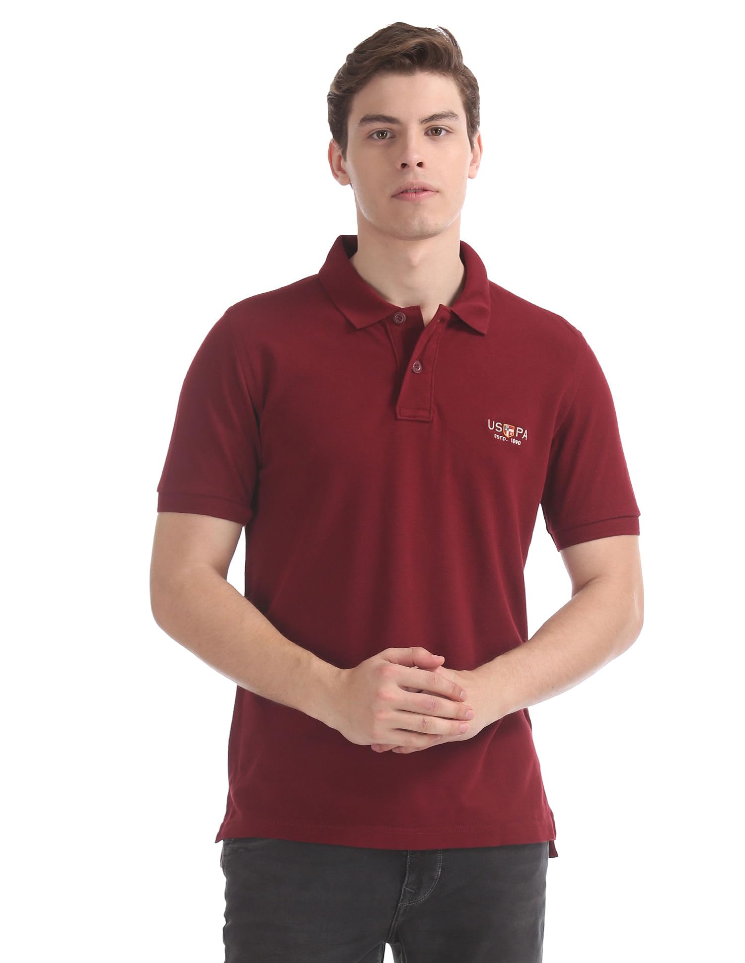 U.S. Polo ASSN. Men's Ribbed Collar Pure Cotton Slim Fit Polo Shirt