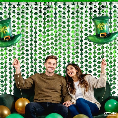 Image of KatchOn, St. Patrick's Day Tinsel Curtains - 6.5X3.28, Pack of 3 | St Patricks Day Decorations, Tinsel Backdrop, Green Shamrock for Photo Booth Props Backdrop, Stage Decorations, Irish Party Decor