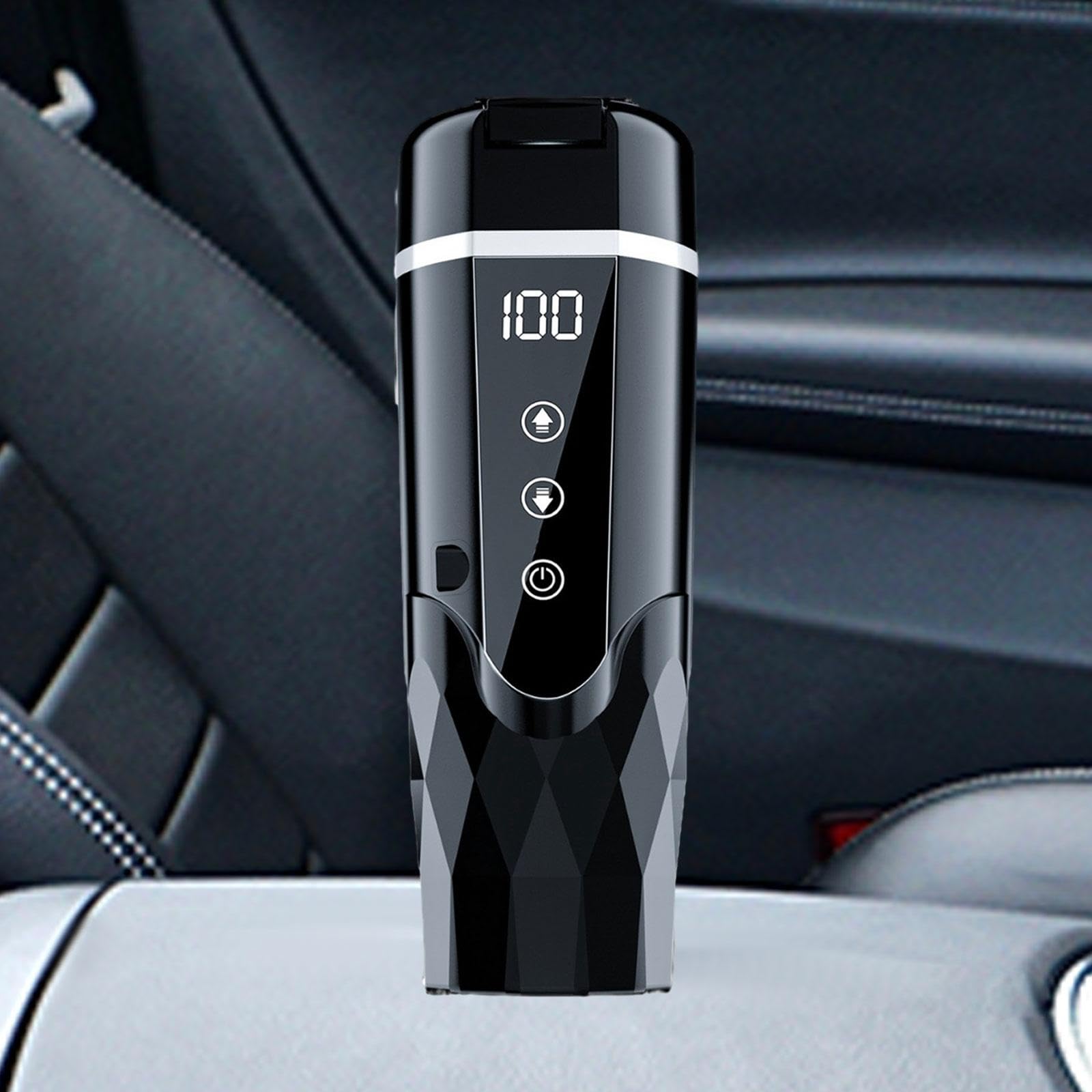 Taza Calefactable para Coche con Tapa Hermética Vaso Térmico Portátil Termo Eléctrico de Acero Inoxidable Pantalla Adecuada para Viajes Oficina Ca, Negro, Individual