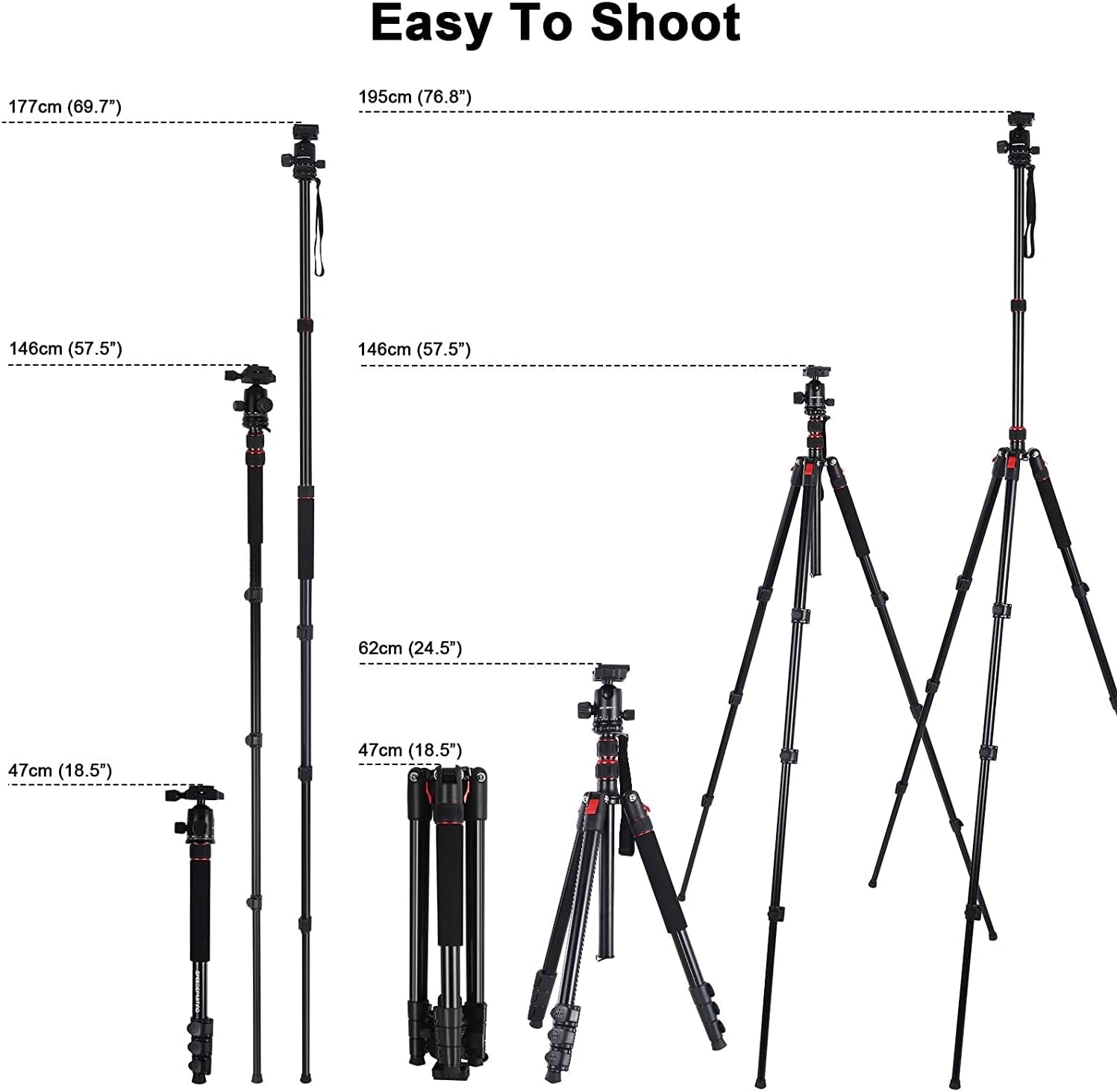 ZOEGATE 79'' Tripod, Camera Tripod for DSLR, 200cm DSLR Tripod Compact Aluminum Lightweight Tripod with 360 Degree Ball Head and 10kgs Load for Travel and Work : Electronics