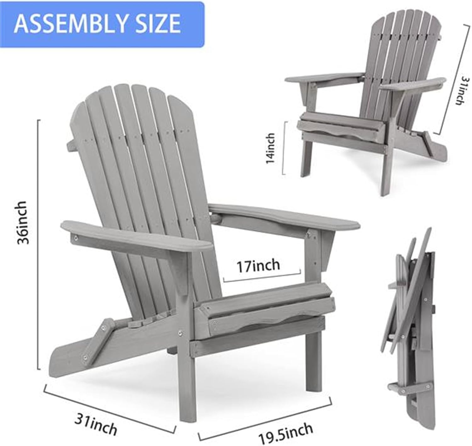Wood Lounge Patio Chair for Garden Outdoor Wooden Folding Adirondack Chair Set of 2 Solid Cedar Wood Lounge Patio Chair for Garden, Lawn, Backyard,