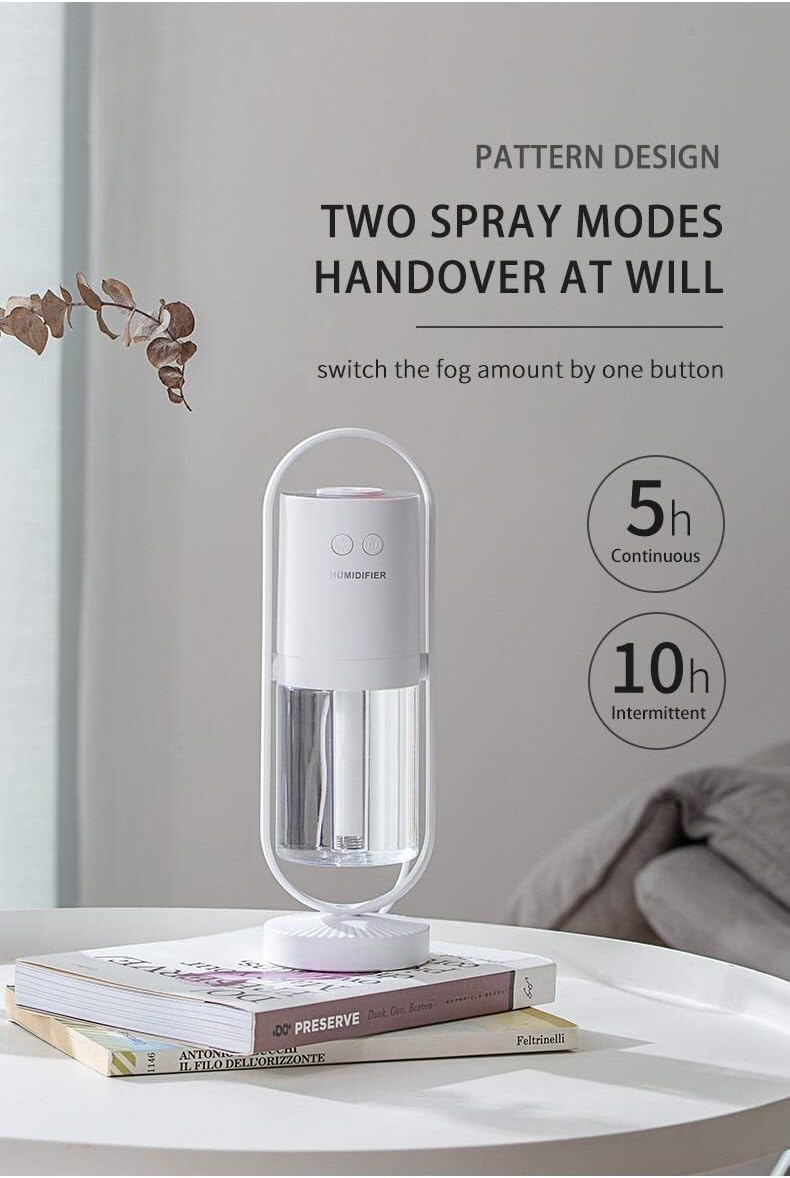 Humidifiers for Bedroom Humidifiers for Baby Humidifiers with Light Project Cool Mist Humidifiers Portable Air Purifier Mini Humidifier 360° Rotation Magic Shadow for Car Home Office Desk Sports (White)