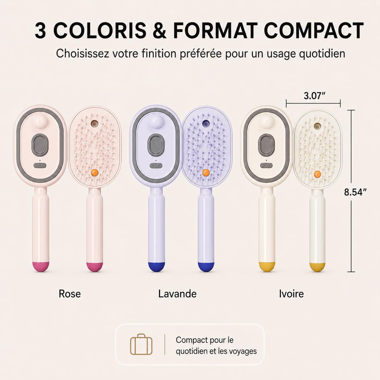 Peigne De Massage Electrique a Spray, Brosse Vapeur Cheveux 5 en 1 avec Brume Fine, Mode Lumière Rouge, Nettoyage Rétractable, Anti-Nœuds et Antistatique pour Cheveux Frisottés (Rose)