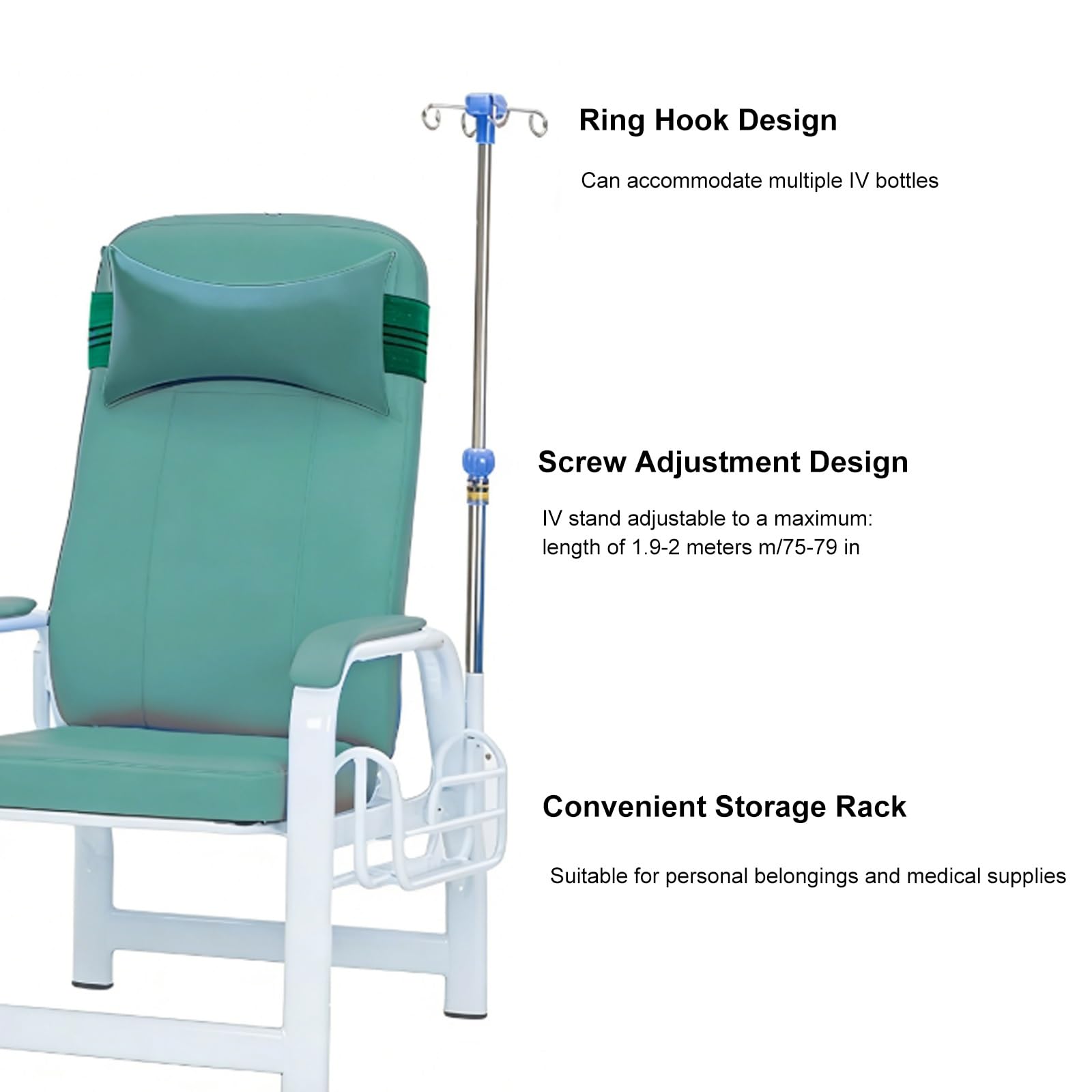 Besucherstuhl für Blutentnahmen, Stuhl mit Infusionsständer, Ablagefach, Bequemer Rücken und Armlehne, Wartezimmer Stühle für Krankenhäuser und Kliniken(Brown)