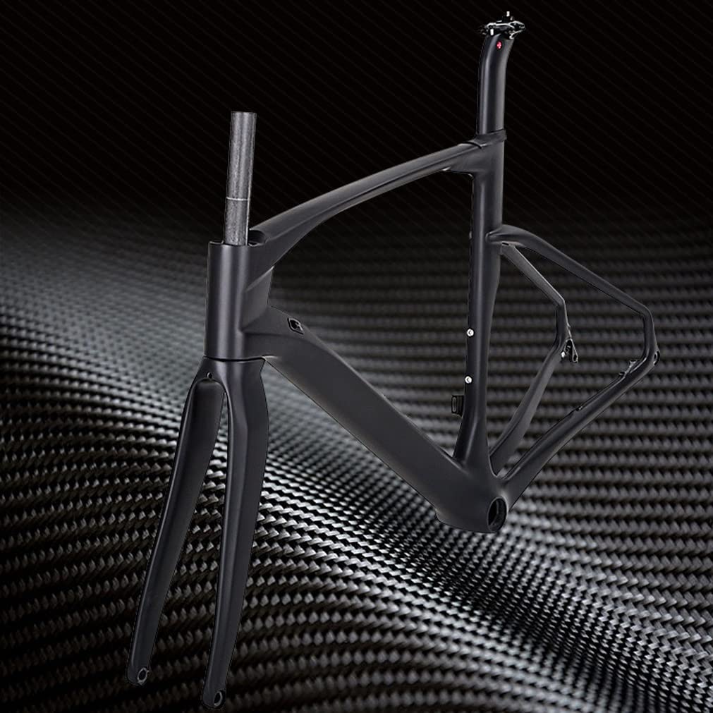 QHIYRZE Carbon Fiber Road Bikes Frameset Disc Brake Off Road Racing Frame F12x100mm/R12x142mm Thru Axle Bicycles Frame 45/48/51/54CM BB86,for 700c Wheel (Color : Black, Size : 48CM)