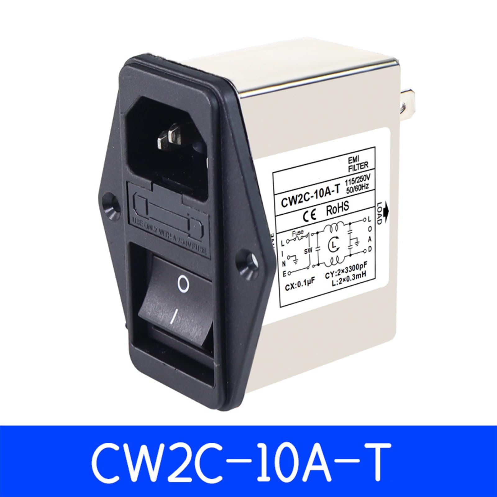 Filtro elettromagnetico IEC CW2B-T CW2C-T 3A 6A 10A EMI con interruttore di sicurezza per apparecchiature industriali (CW2C-10A-T)